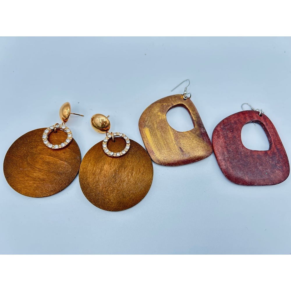 Statement Earrings Womens OS Brown Gold Good Wood Geometric Lot 2 Pair